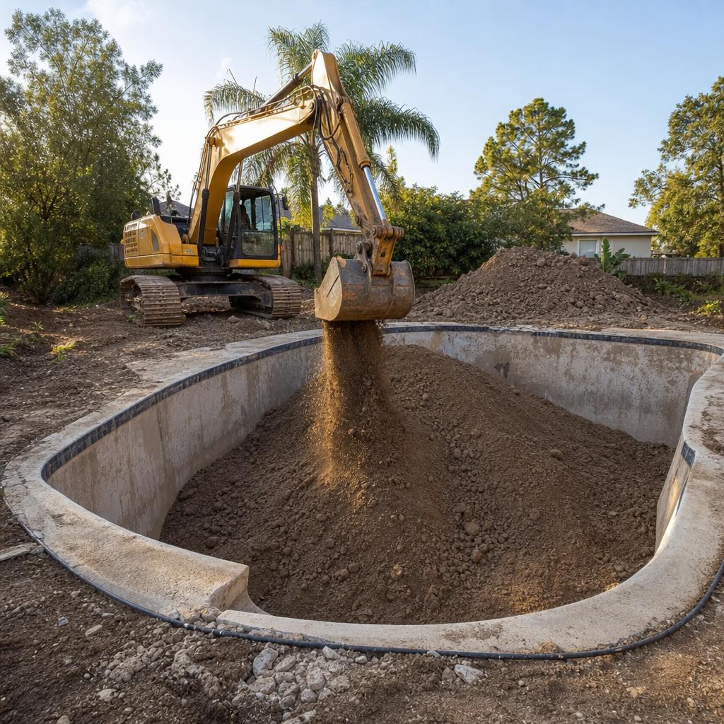 In-ground pool being filled in