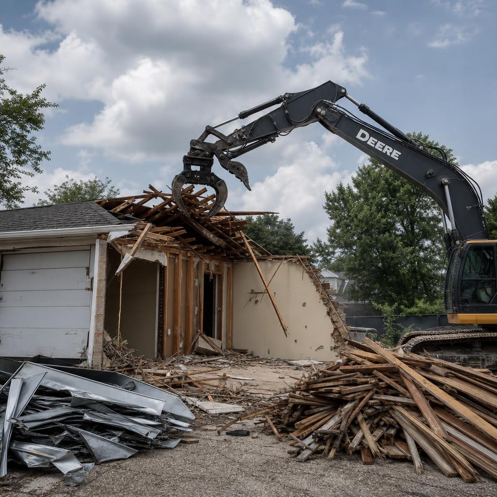 Garage mid-demolition