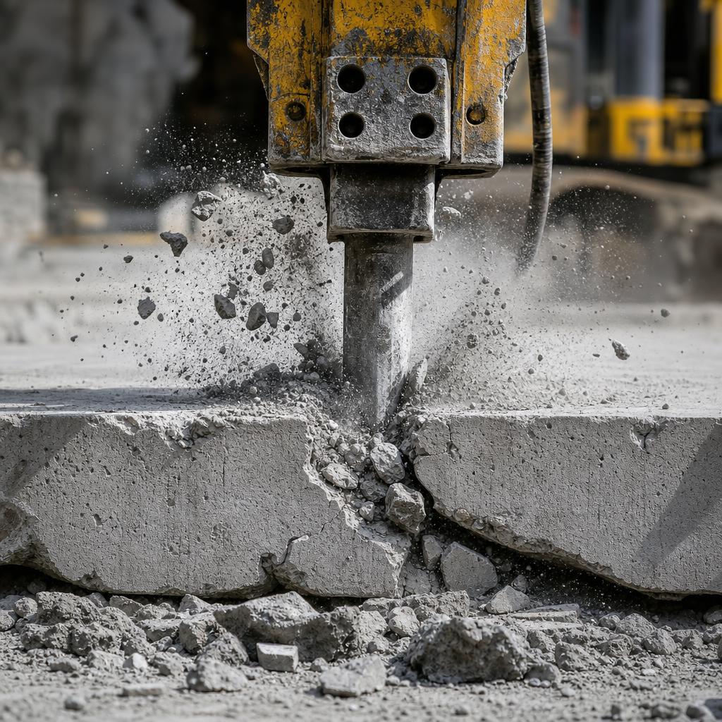 Hydraulic breaker splitting concrete